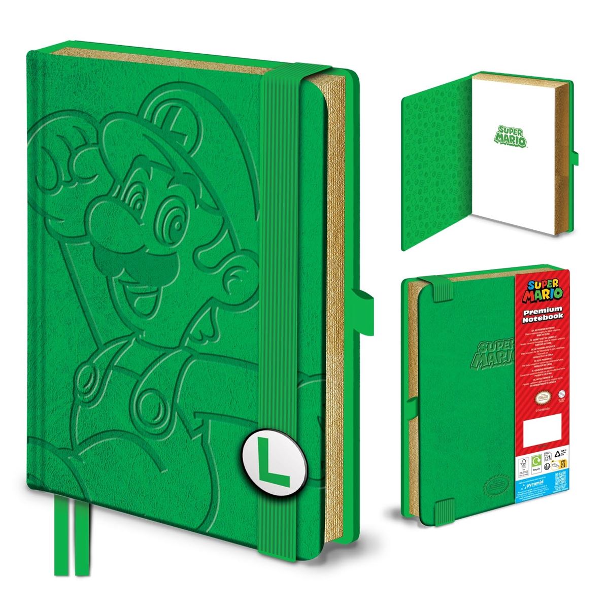 Nintendo Luigi A5 slider premium hardcover lined notebook journal | Pyramid