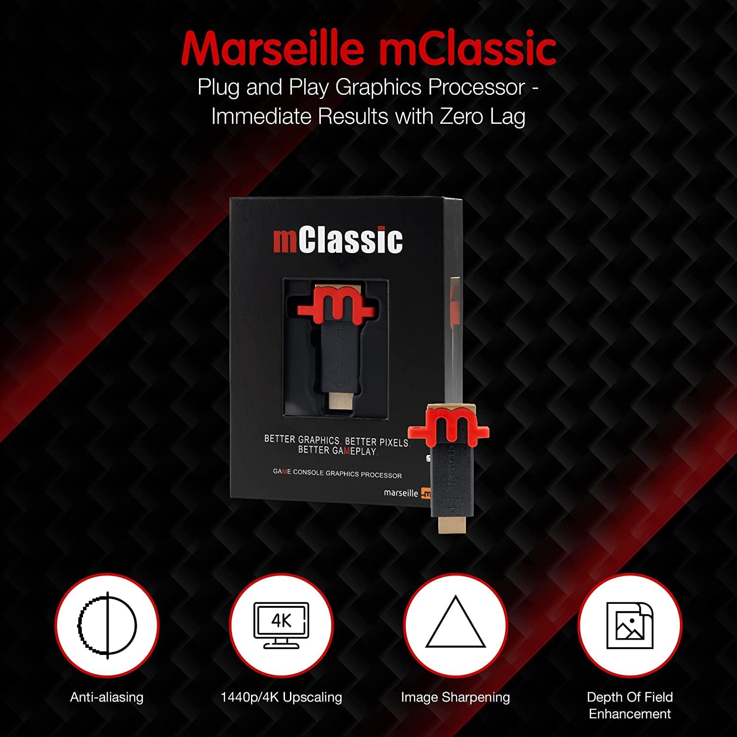 mClassic Plug - and - Play Video Game Console Graphics Card upgrade - 1440p/4K Upscaler with No Lag for Nintendo Switch, PlayStation, Xbox, Wii, GameCube, Dreamcast and more | Marseille - 3