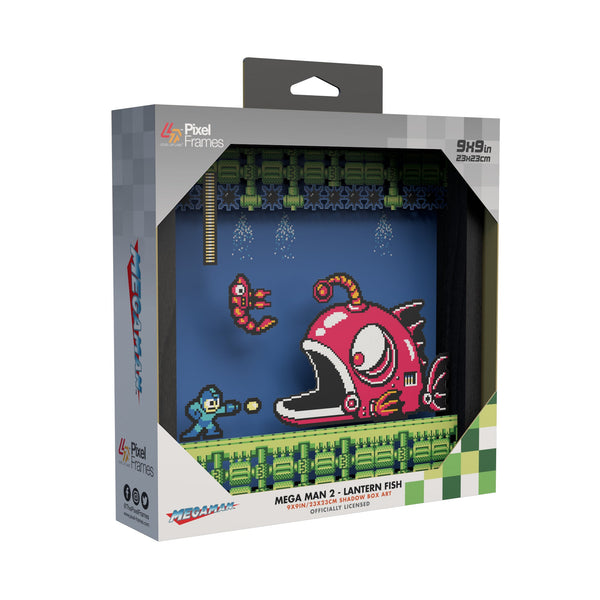 Mega Man 2 Lantern Fish Scene video game (1991) shadow box art officially licensed 9x9 inch (23x23cm) | Pixel Frames