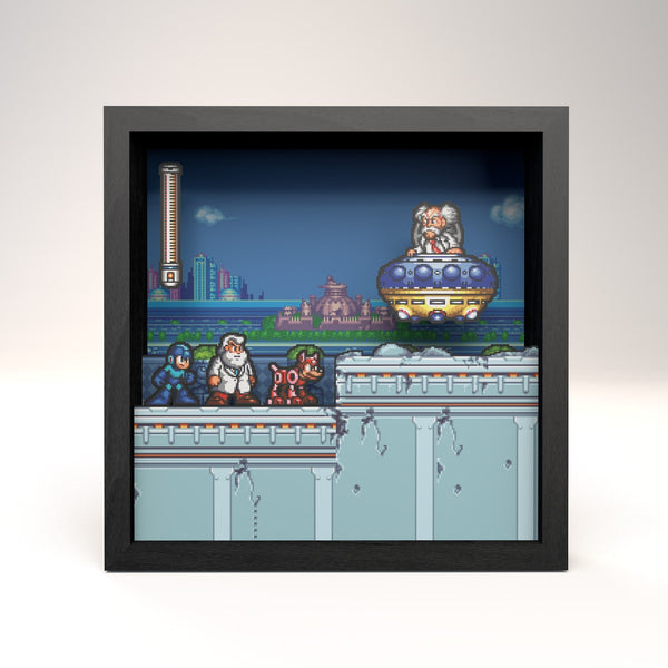 Mega Man 7 Dr. Wily scene video game (1997) shadow box art officially licensed 9x9 inch (23x23cm) | Pixel Frames