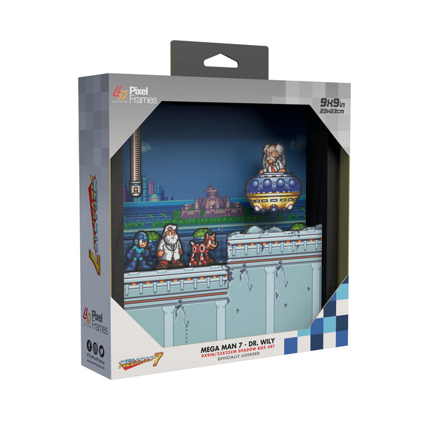 Mega Man 7 Dr. Wily scene video game (1997) shadow box art officially licensed 9x9 inch (23x23cm) | Pixel Frames