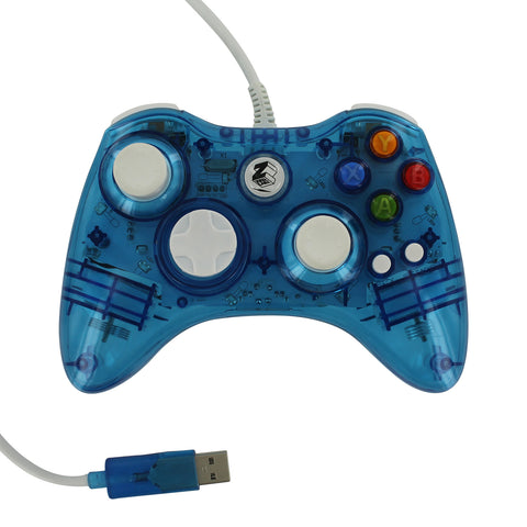 Zedlabz compatible wired colour glow vibration USB controller for Microsoft Xbox 360 - blue