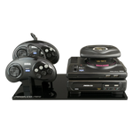 Displai Pro stand for Sega Mega-CD Classic Mini holder console & controllers - Crystal Black | Rose Colored Gaming