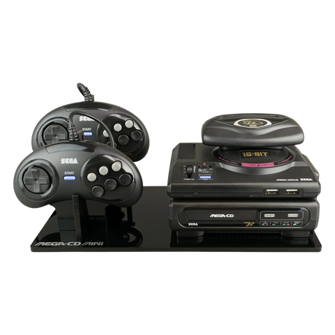 Displai Pro stand for Sega Mega-CD Classic Mini holder console & controllers - Crystal Black | Rose Colored Gaming