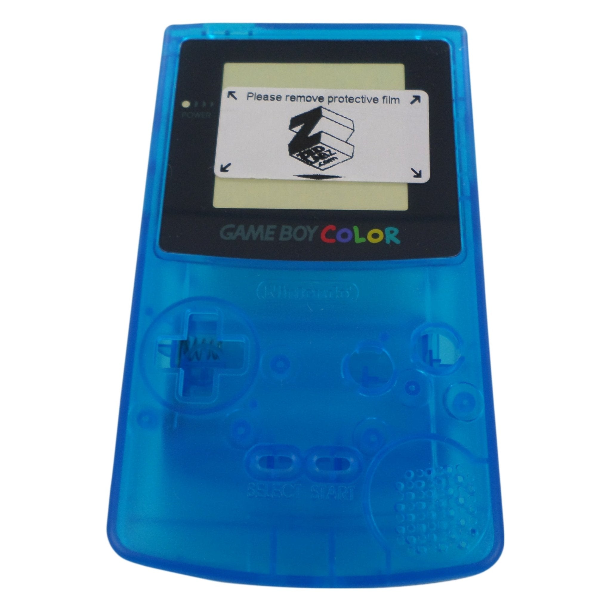 Modified complete housing shell for IPS LCD screen Nintendo Game Boy Color console replacement - Clear Blue | ZedLabz - 1
