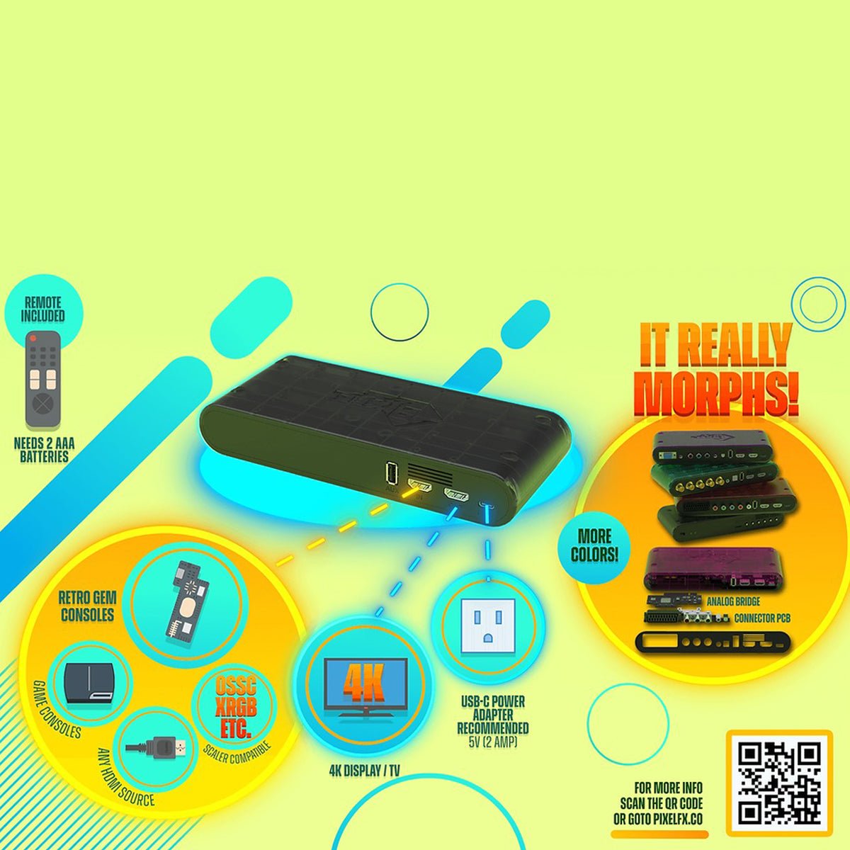 Morph 4k with Analog Bridge (Scart & Component) 4K HDMI Upscaler for games consoles | Pixel FX - 3