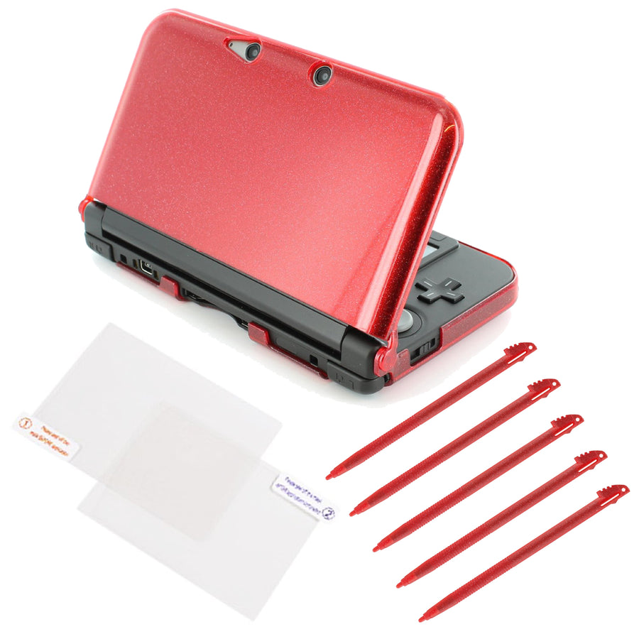 Starter kit for 3DS XL Nintendo stylus, protective screen & console cover - Glitter Red | ZedLabz