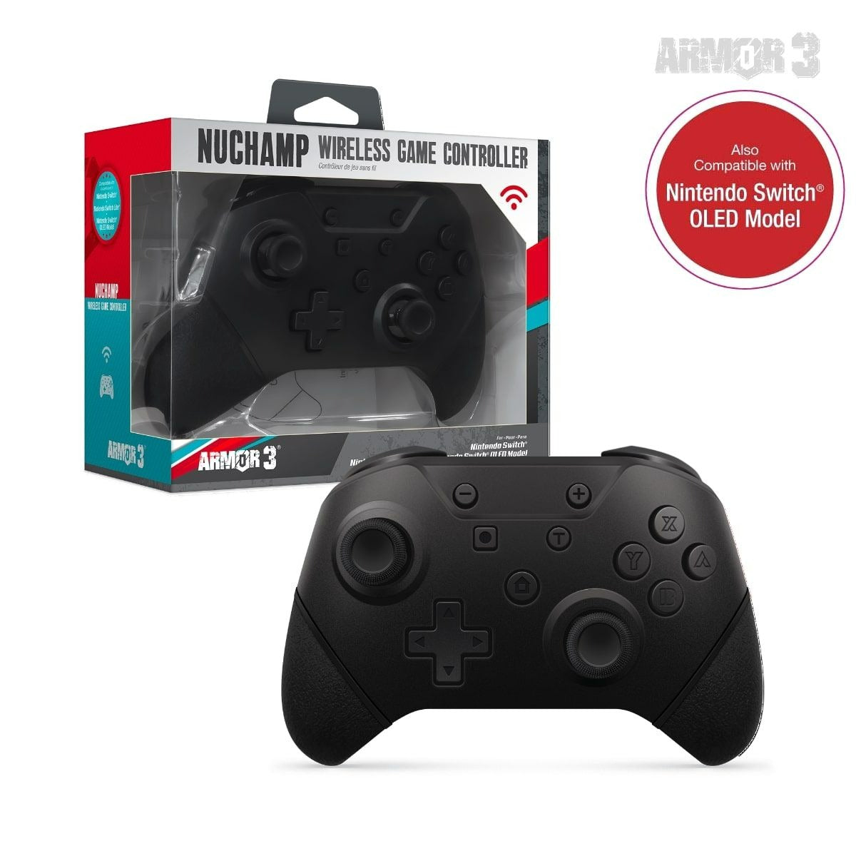 Nuchamp wireless game controller for Nintendo Switch / Lite / OLED console - Black | Armor 3