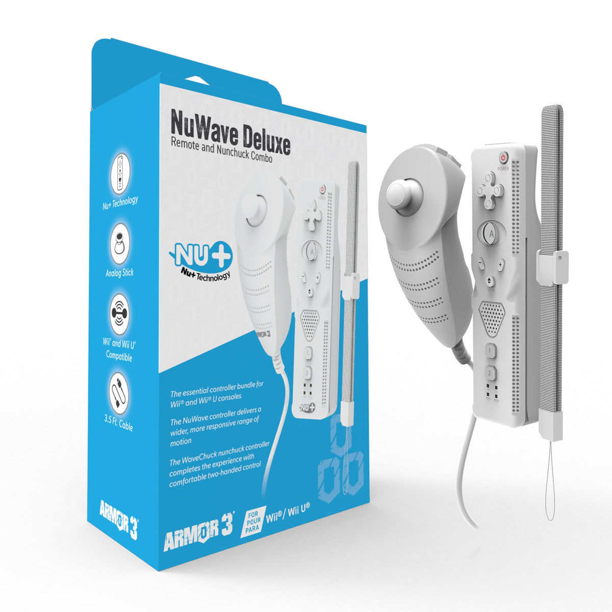 NuWave Deluxe Wii Remote & Nunchuck combo for Nintendo Wii & Wii U - white | Armor3 - 2