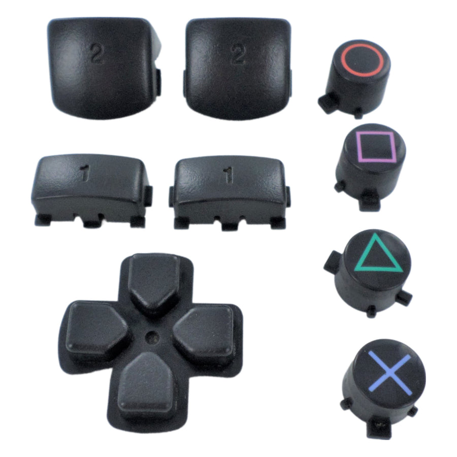 Official button set for Sony PS1 PlayStation 1 D-pad, 1 & 2 triggers, Square, Triangle, Circle & Cross buttons - Grey | ZedLabz