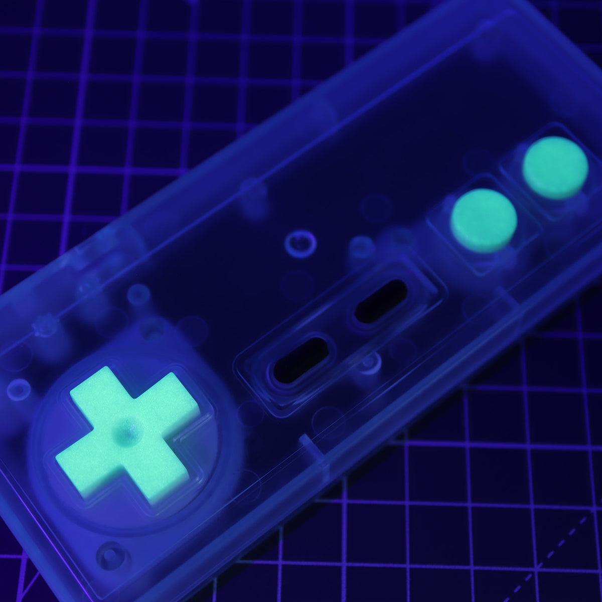 Hand cast custom resin buttons for Nintendo NES controller NES-004 (also fits Game Boy DMG-01) - Glow in the Dark Green | Lab Fifteen Co