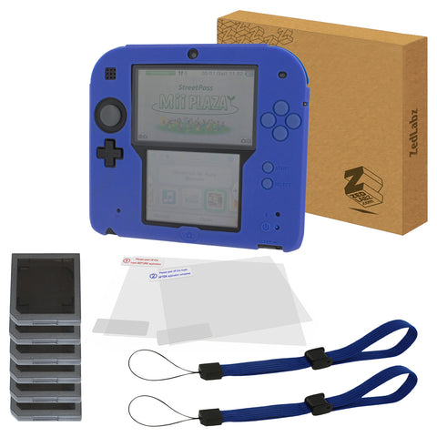ZedLabz essentials kit for Nintendo 2DS inc silicone cover, screen protectors, game cases & wrist straps - blue