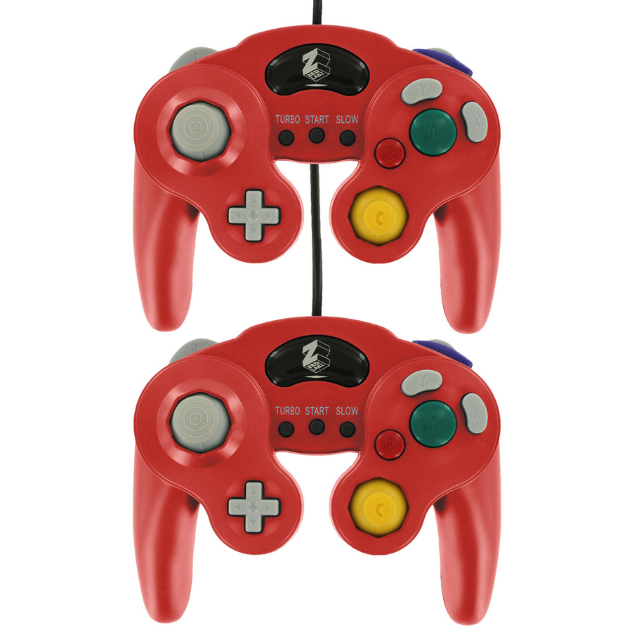 Wired controller for Nintendo GameCube GC with turbo function vibration gamepad replacement - 2 pack Red | ZedLabz