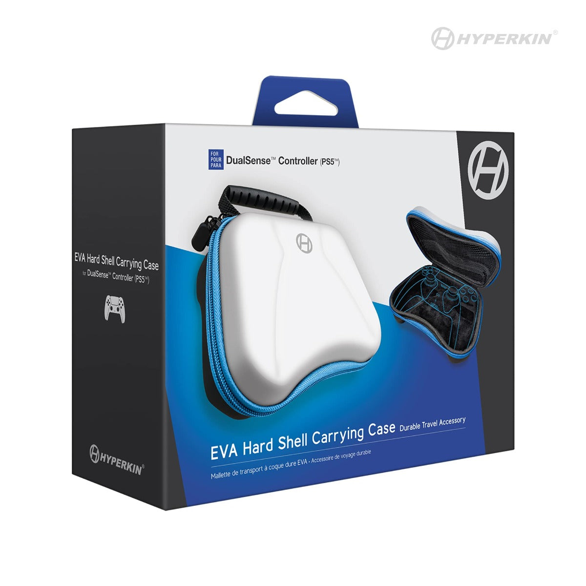 EVA hard shell carrying case for PS5 DualSense controller - White & blue | Hyperkin