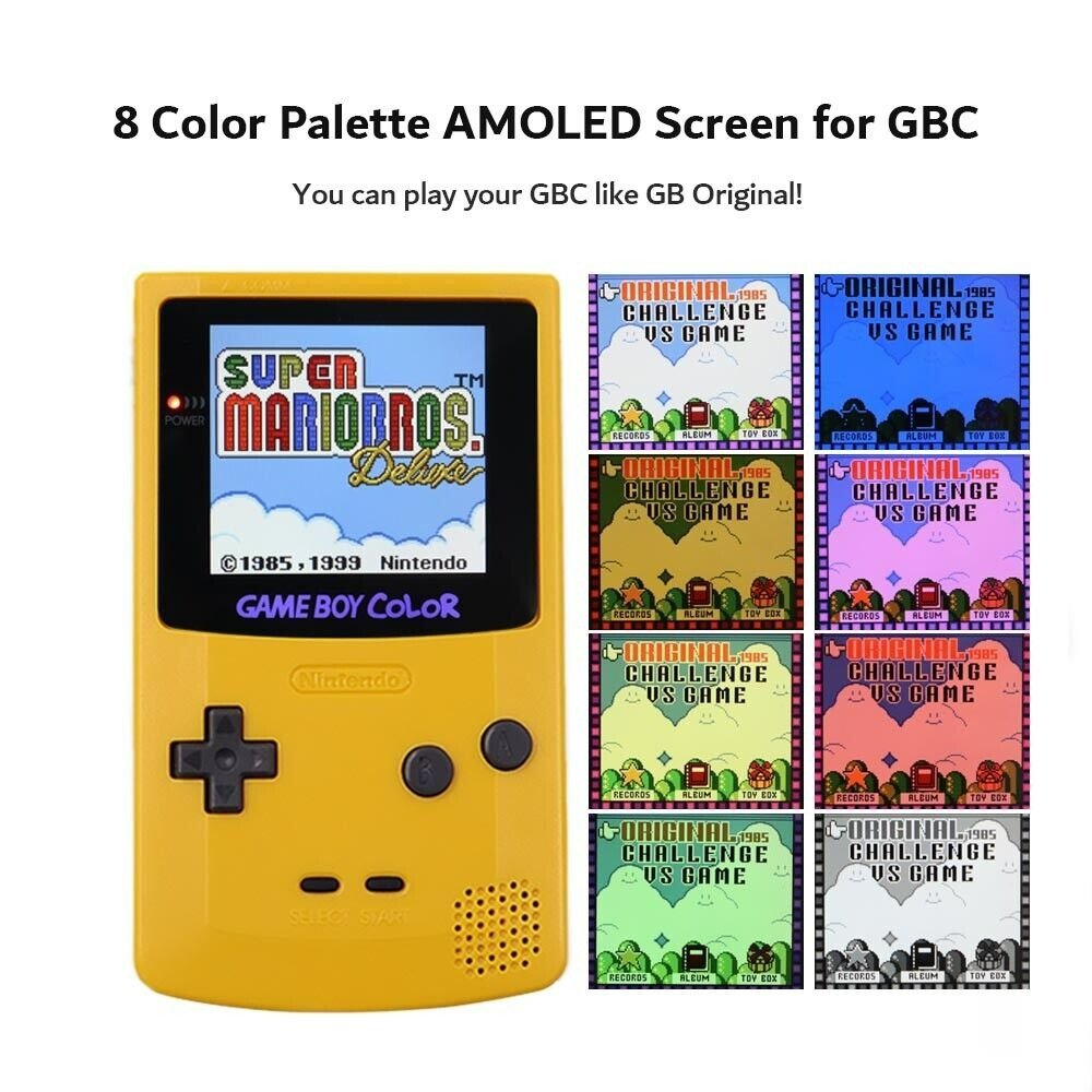 OLED laminated touch screen display for Nintendo Game Boy Color (GBC) AMOLED upgrade mod backlight kit colour changing logo | Hispeedido - 3