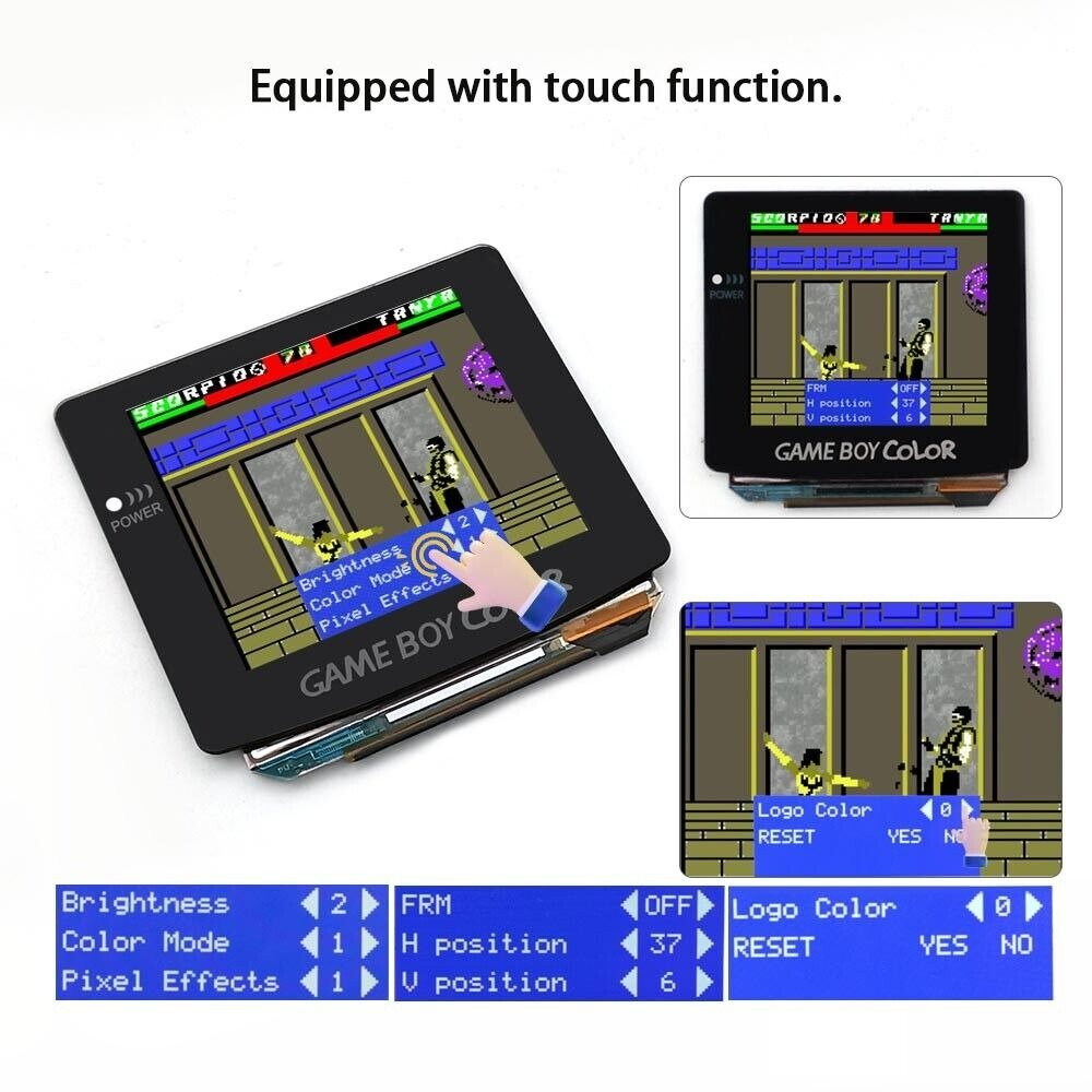 OLED laminated touch screen display for Nintendo Game Boy Color (GBC) AMOLED upgrade mod backlight kit colour changing logo | Hispeedido - 5