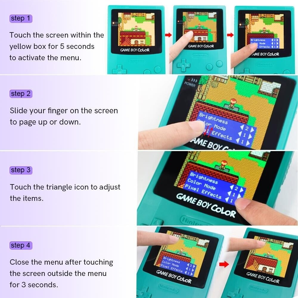 OLED laminated touch screen display for Nintendo Game Boy Color (GBC) AMOLED upgrade mod backlight kit colour changing logo | Hispeedido - 6