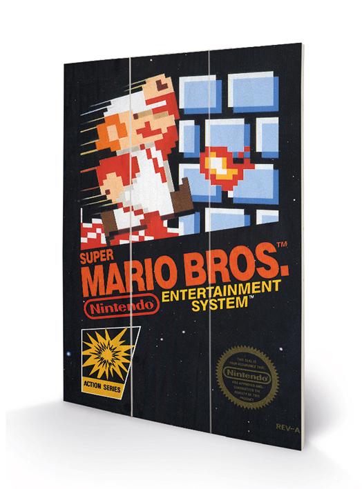 Super Mario Bros NES cover MDF wooden wall art print 20 x 29.5cm | Pyramid
