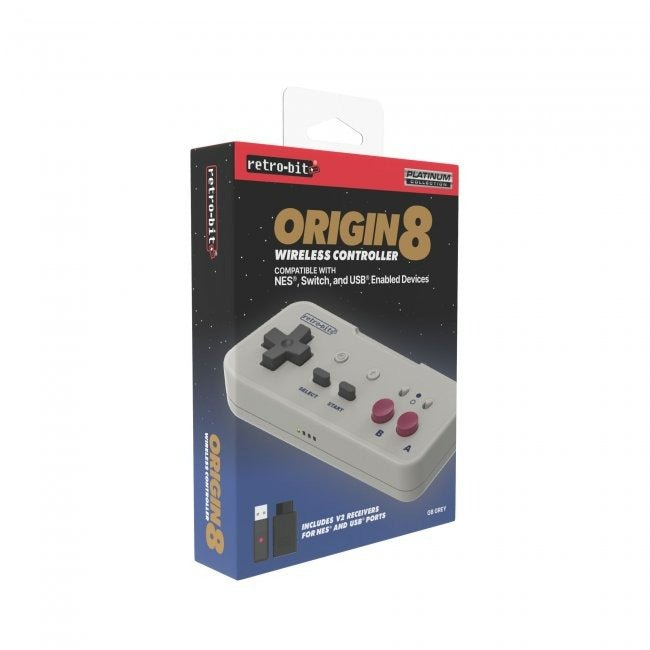 Origin8 Wireless controller for original Nintendo NES, Nintendo Switch & most USB enabled devices - GB grey | Retro - Bit - 8