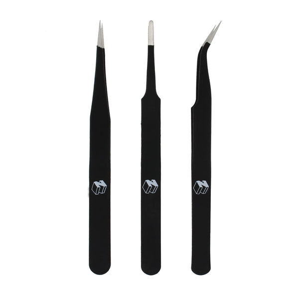 Precision ESD safe tweezer set of 3 (pointed, curved & blunt) for electronics, games consoles, handhelds & controllers repairs or mods - anti static | ZedLabz