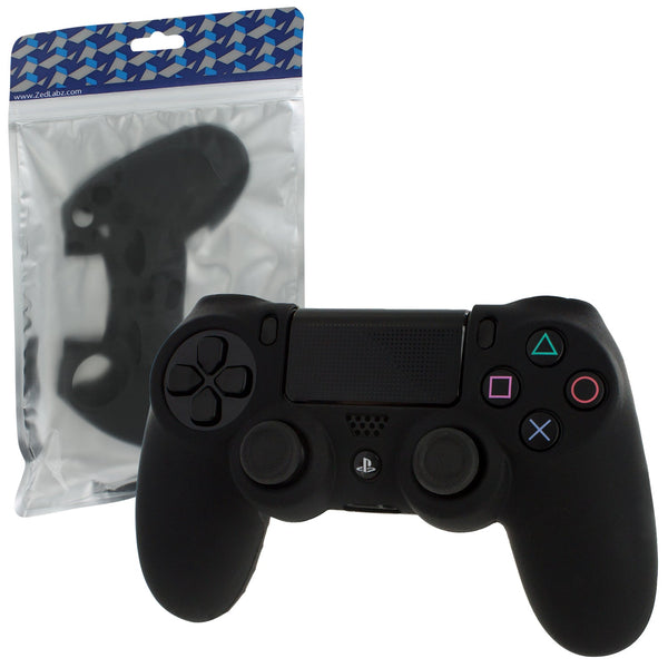 Protective cover for Sony PS4 controller silicone rubber skin grip with ribbed handle - Black | ZedLabz
