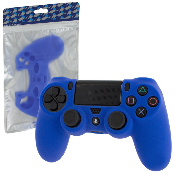 Protective cover for Sony PS4 controller silicone rubber skin grip with ribbed handle - blue | ZedLabz