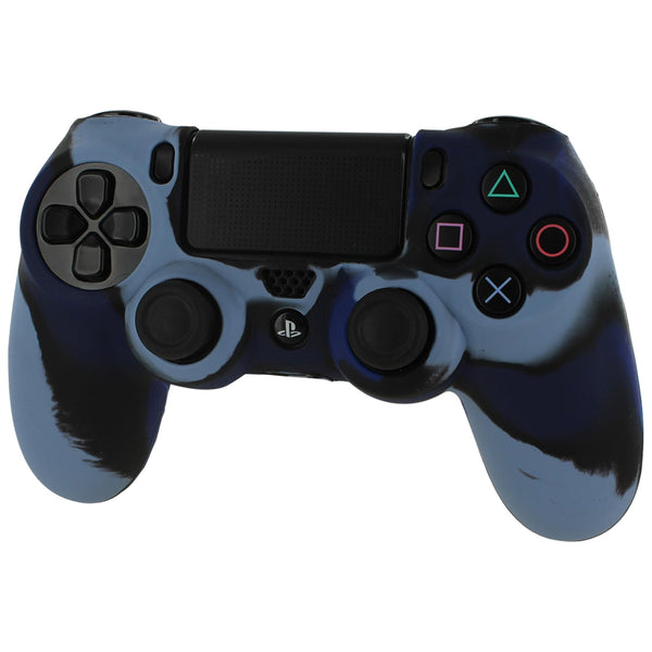 Protective cover for Sony PS4 controller silicone rubber skin grip with ribbed handle - camo dark blue | ZedLabz