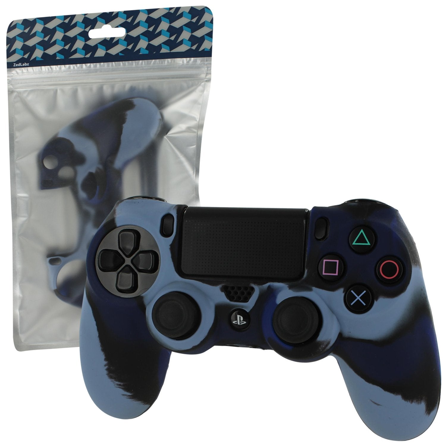 Protective cover for Sony PS4 controller silicone rubber skin grip with ribbed handle - camo dark blue | ZedLabz - 4