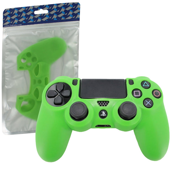 Protective cover for Sony PS4 controller silicone rubber skin grip with ribbed handle - Green | ZedLabz
