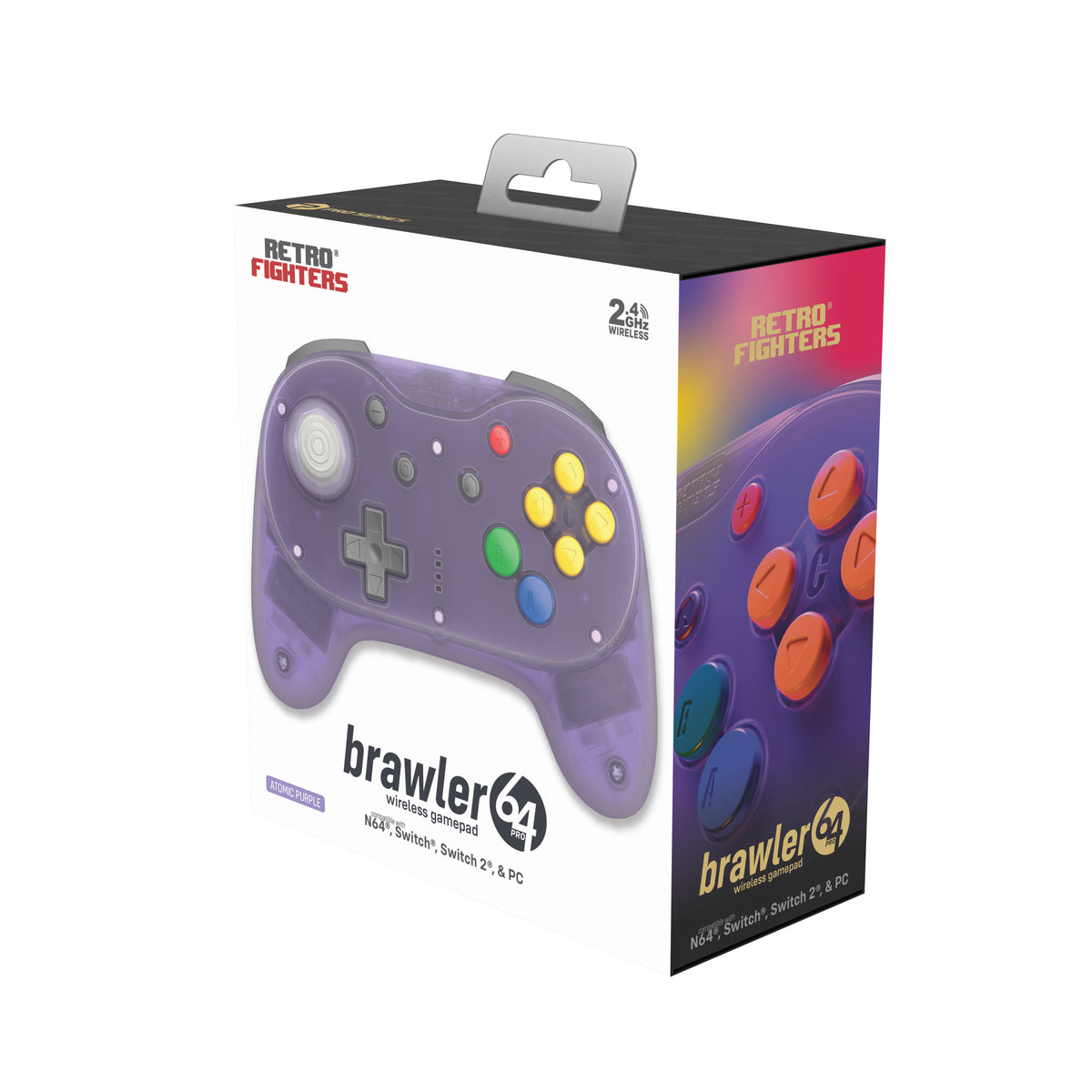 Brawler64 Pro wireless controller for Nintendo 64 N64, Swicth, Switch 2, PC gamepad - Atomic Purple | Retro Fighters