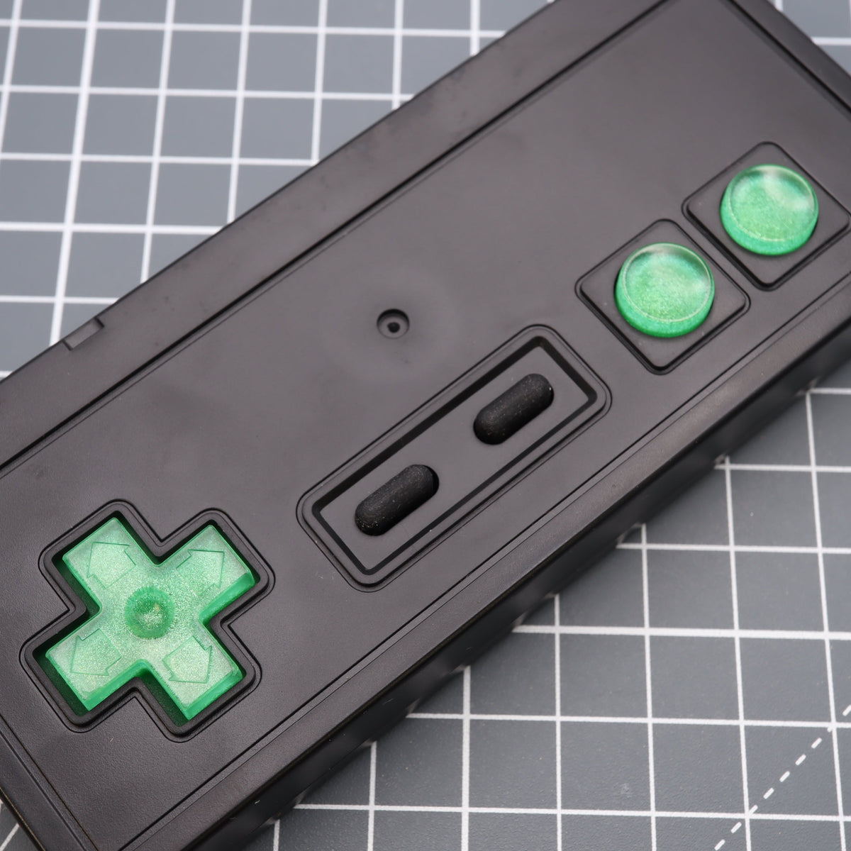 Hand cast custom resin buttons for Nintendo NES controller NES-004 (also fits Game Boy DMG-01) - Lime Candy | Lab Fifteen Co