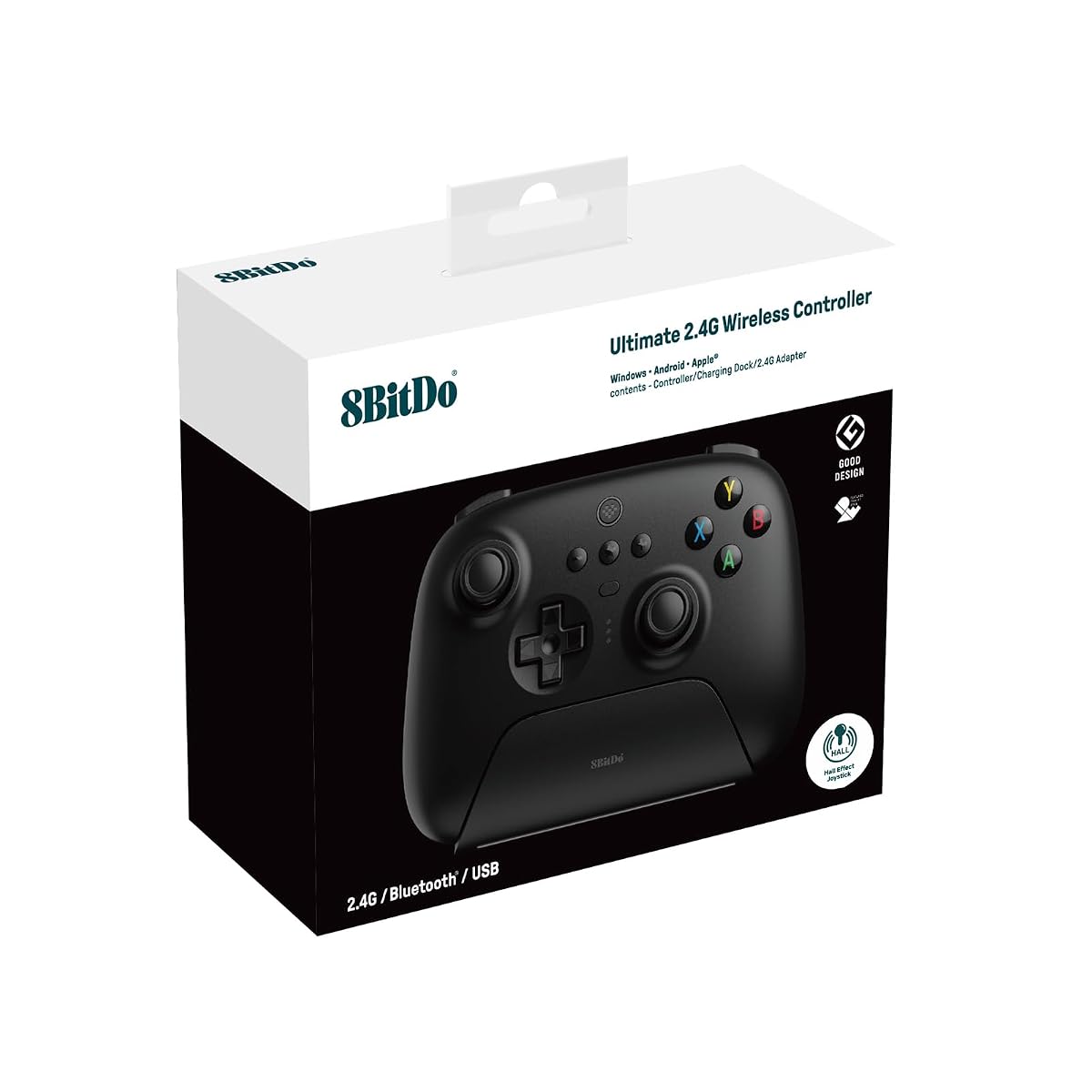 Ultimate 2.4G wireless controller with Hall Effect sticks & charging dock for Windows, Android & Steam Deck - Black | 8BitDo
