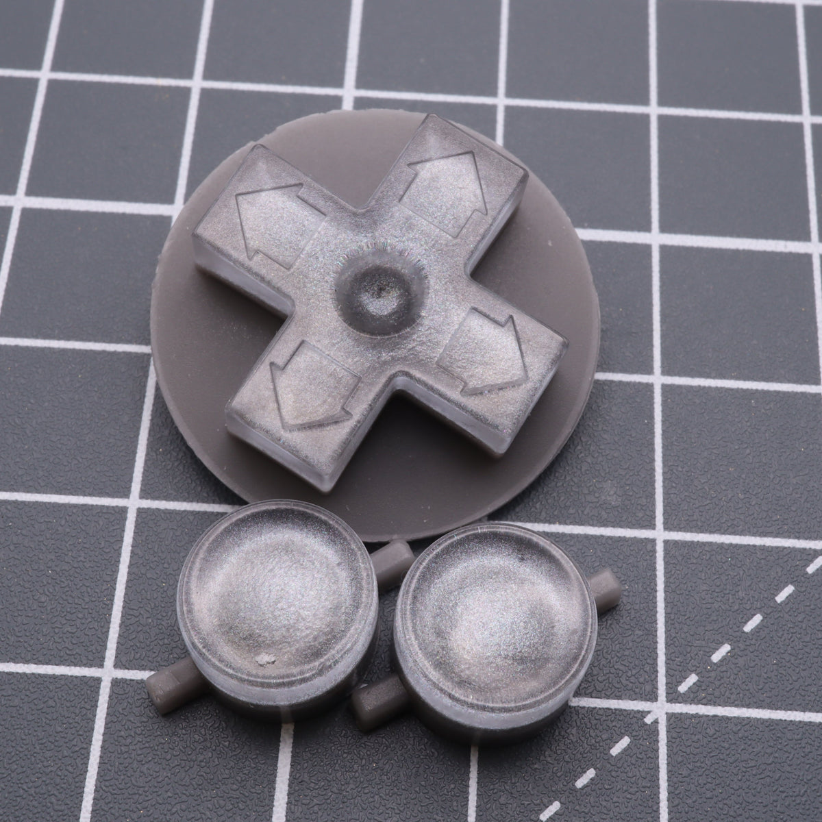 Hand cast custom resin buttons for Nintendo NES controller NES-004 (also fits Game Boy DMG-01) - Metallic Silver | Lab Fifteen Co