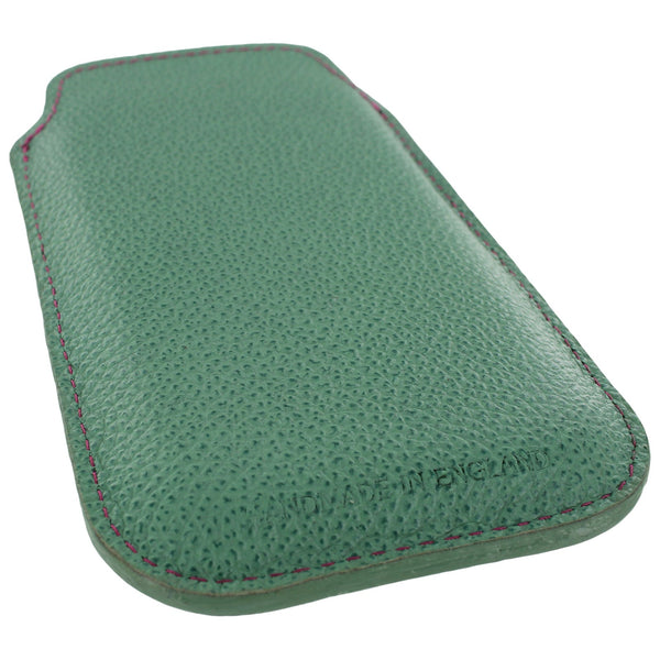 Real leather slip case for iPhone SE 5 5s Made In England - Aqua & pink | ZedLabz