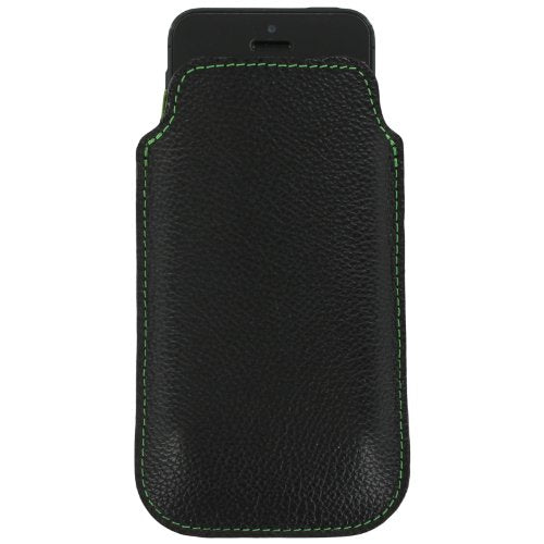 Real leather slip case for iPhone SE 5 5s Made In England - Black & Green | ZedLabz - 3