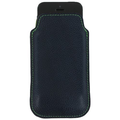 Real leather slip case for iPhone SE 5 5s Made In England - Navy & Green | ZedLabz - 3