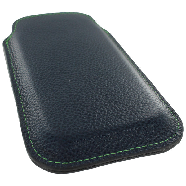 Real leather slip case for iPhone SE 5 5s Made In England - Navy & Green | ZedLabz