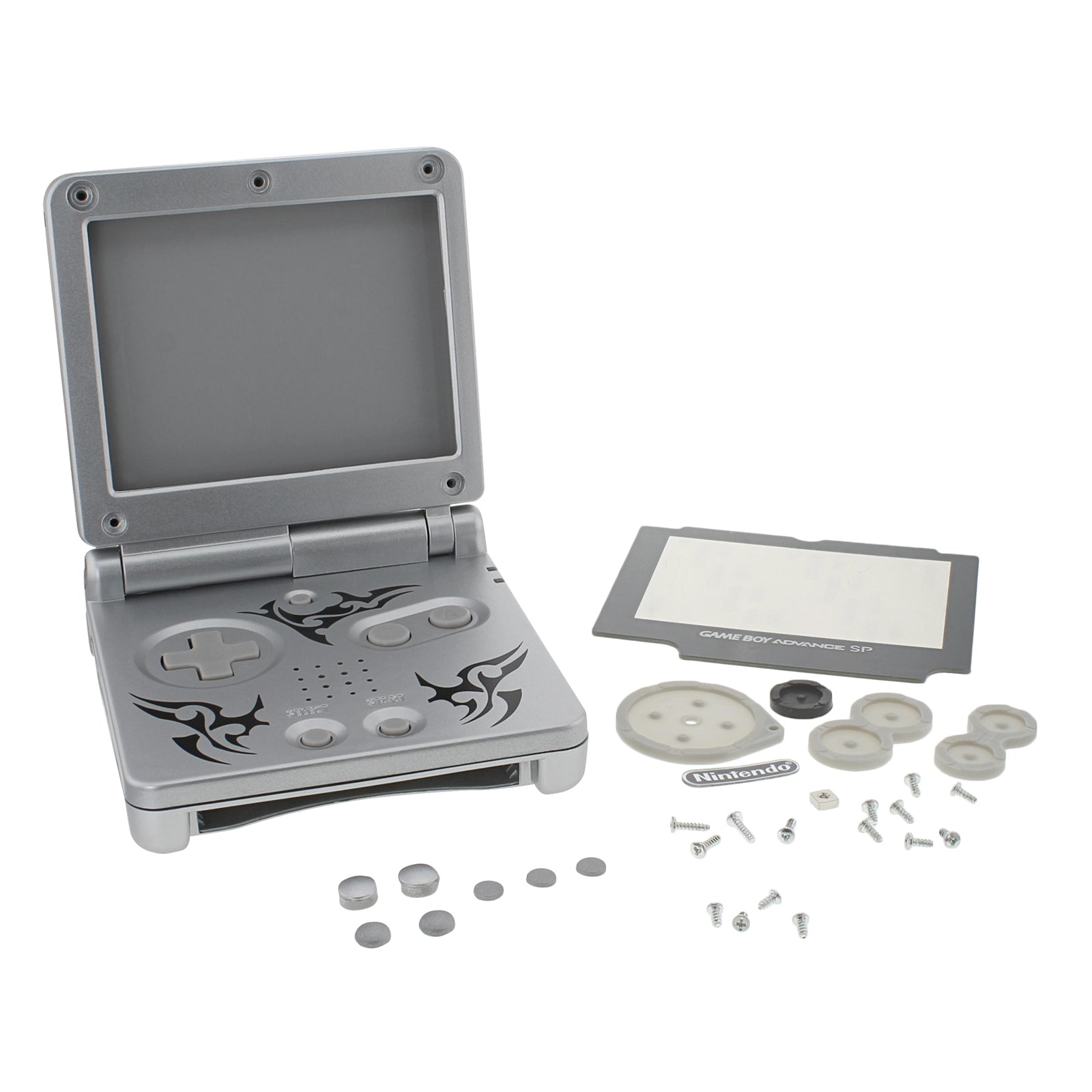 Replacement Housing Shell Kit For Nintendo Game Boy Advance SP - Tribal Silver | ZedLabz - 1