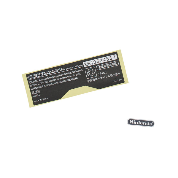 Replacement replica sticker set for Game Boy Advance SP (GBA SP) Nintendo top lid logo badge & rear model label | ZedLabz