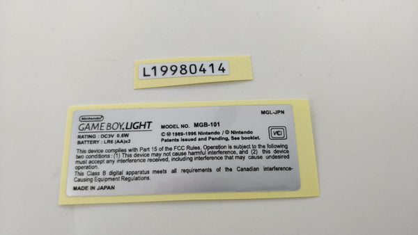 Reproduction sticker set for Nintendo Game Boy Light GBL console label serial number silver | ZedLabz - 1