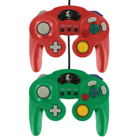 Wired Controller for Nintendo GameCube with vibration turbo pad - 2 pack red green | ZedLabz