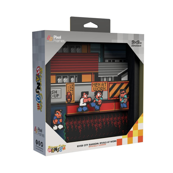 River city: Rivals at work scene video game (1989) shadow box art officially licensed 9x9 inch (23x23cm) | Pixel Frames