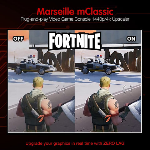 mClassic Plug-and-Play Video Game Console Graphics Card upgrade - 1440p/4K Upscaler with No Lag for Nintendo Switch, PlayStation, Xbox, Wii, GameCube, Dreamcast and more | Marseille
