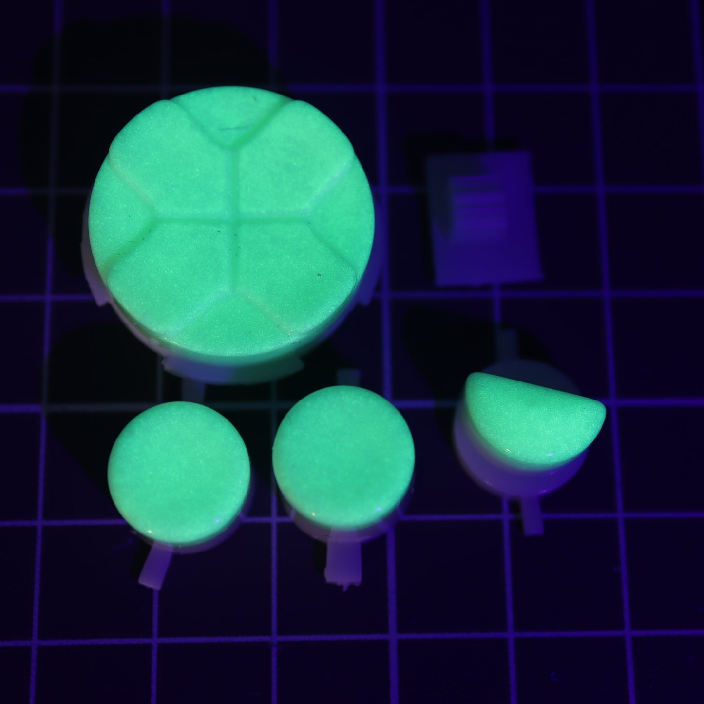 Hand cast custom resin buttons for Sega Game Gear - Glow in the dark Green | Lab Fifteen Co