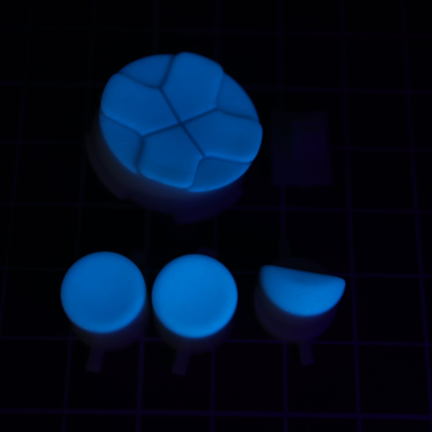 Hand cast custom resin buttons for Sega Game Gear - Glow in the dark Blue | Lab Fifteen Co