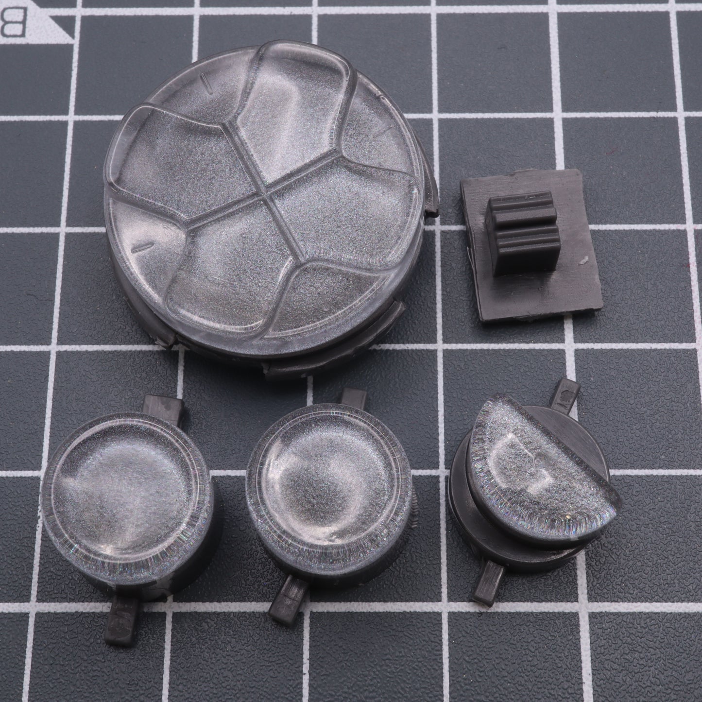 Hand cast custom resin buttons for Sega Game Gear - Metallic silver | Lab Fifteen Co