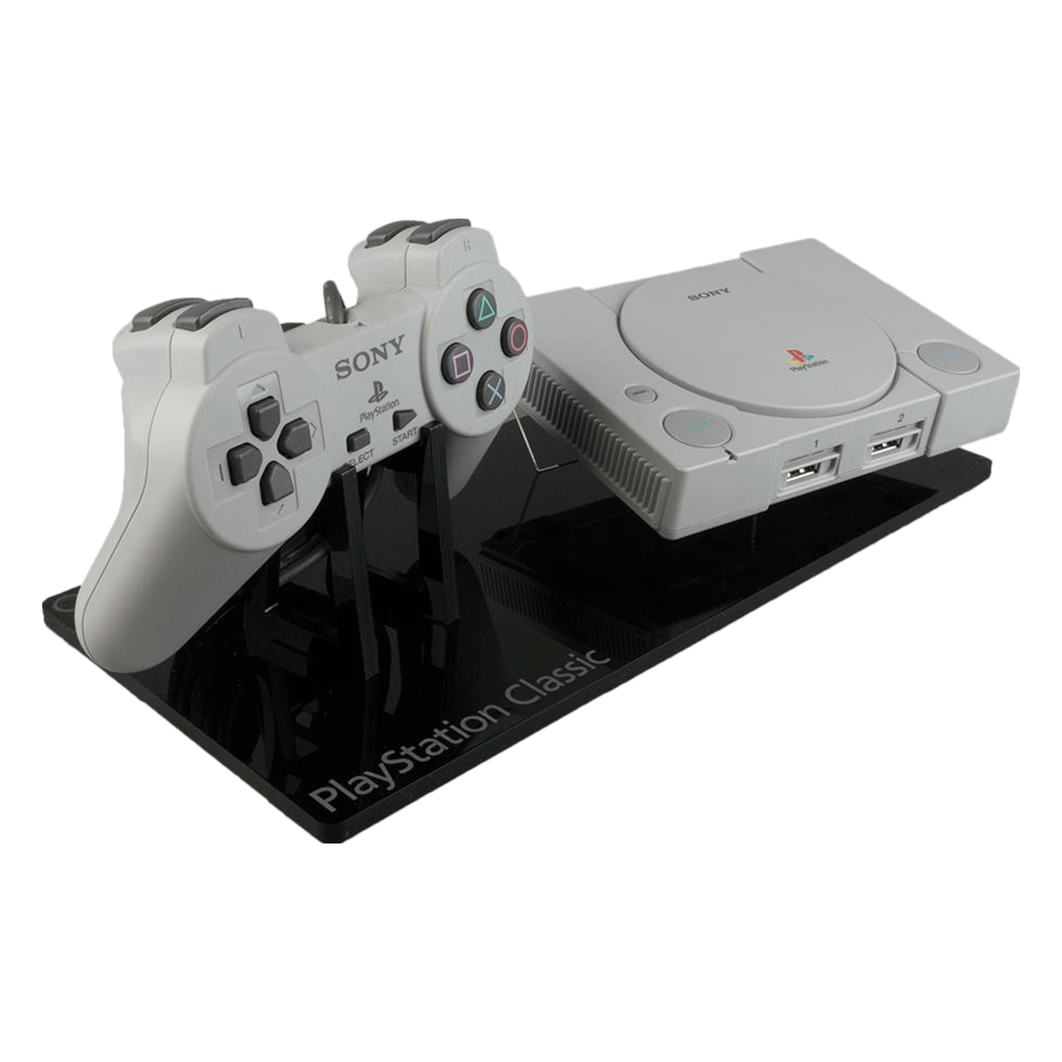 Shelf candy display stand for PlayStation Classic console & controller - Crystal Black | Rose Colored Gaming - 3