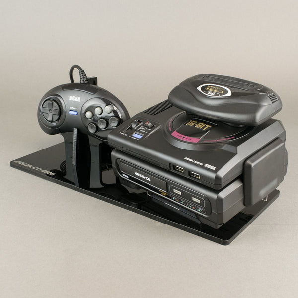 Shelf candy stand for Sega Mega-CD Classic Mini console & controller - Crystal Black | Rose Colored Gaming