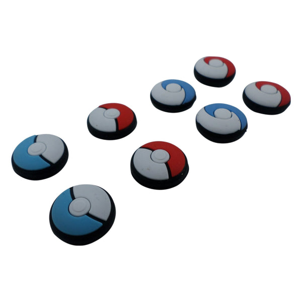 Silicone thumb grip stick caps for Nintendo Switch Lite & Joy-Con controllers Pokeball Taiji Pokemon style - 8 pack red & blue | ZedLabz