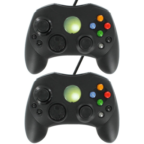 Compatible wired slim S-Type gamepad controller for original Microsoft Xbox - 2 pack black | ZedLabz